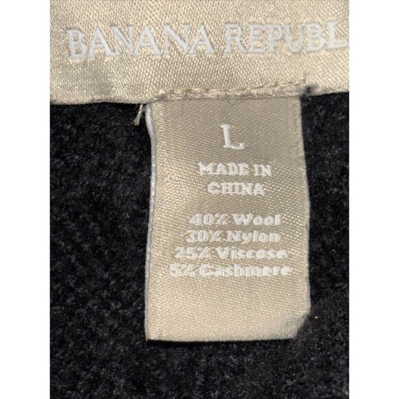 Banana Republic Sweater L Black Wool Chunky Fisherman Cable Knit Turtleneck - Picture 3 of 8